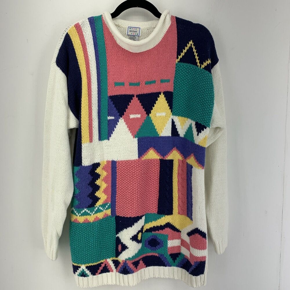 Vintage 62 East Womens Medium Overaized Chunky Sweater Popcorn Cable Knit Unique